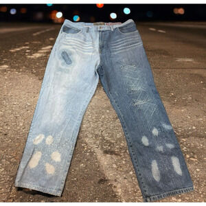 Akademiks Y2K JNCO STYLE Baggy Jeans Sz 42X33 Distressed Patchwork Colorblock